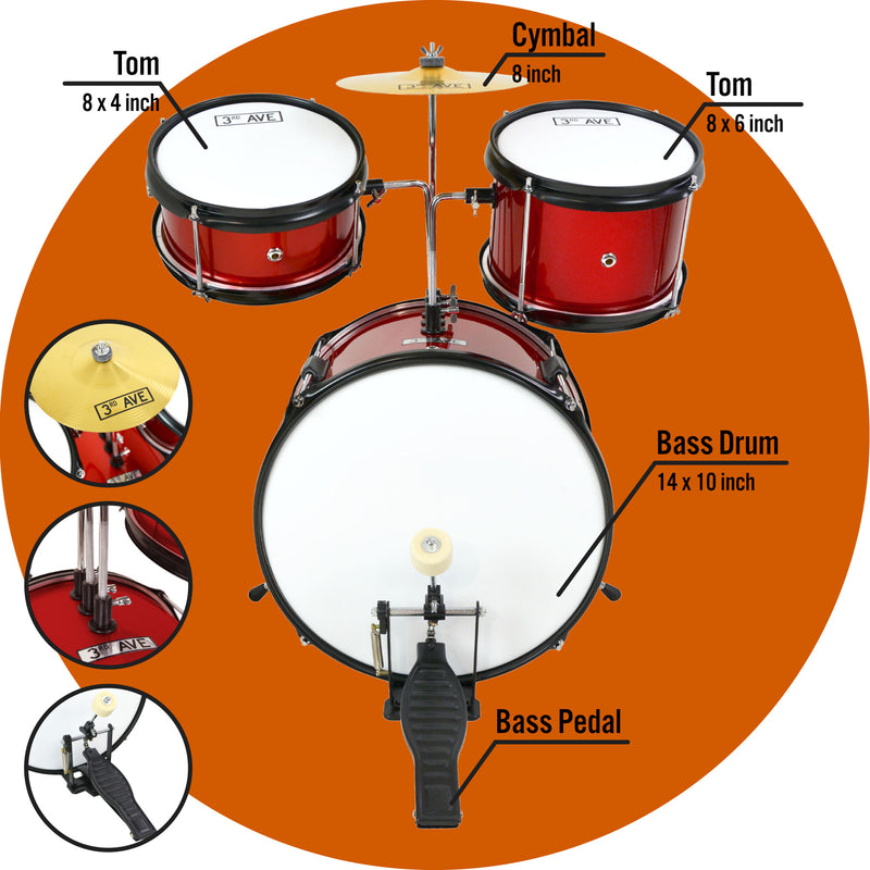 3rd Avenue 3 Piece Junior Drum Kit