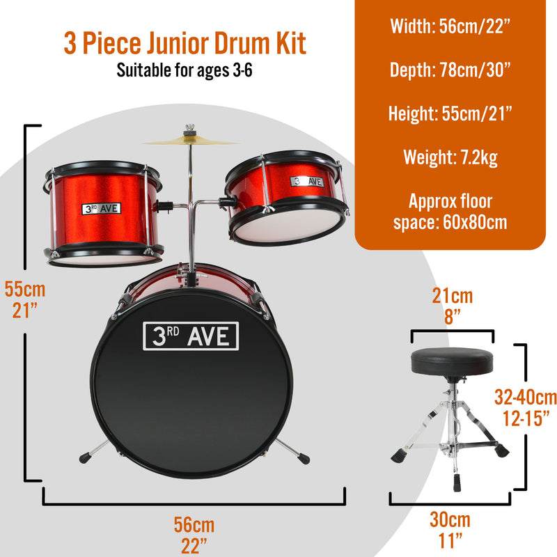 3rd Avenue 3 Piece Junior Drum Kit