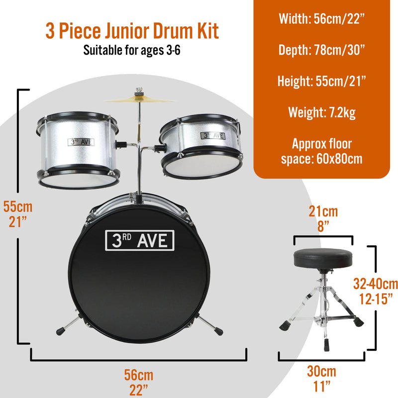 3rd Avenue 3 Piece Junior Drum Kit