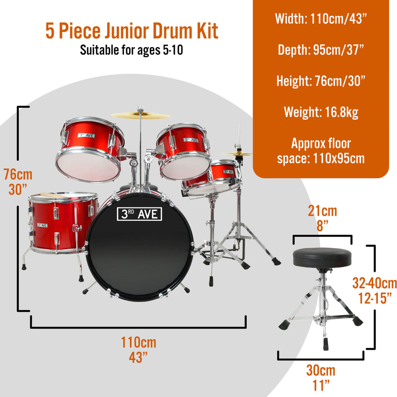 3rd Avenue 5 Piece Junior Drum Kit